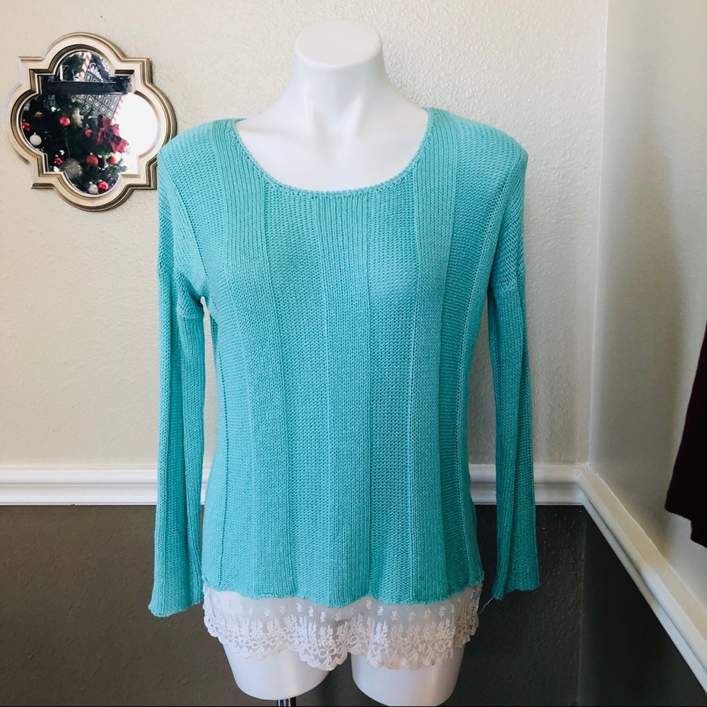 Turquoise S/M sweater with lace size small